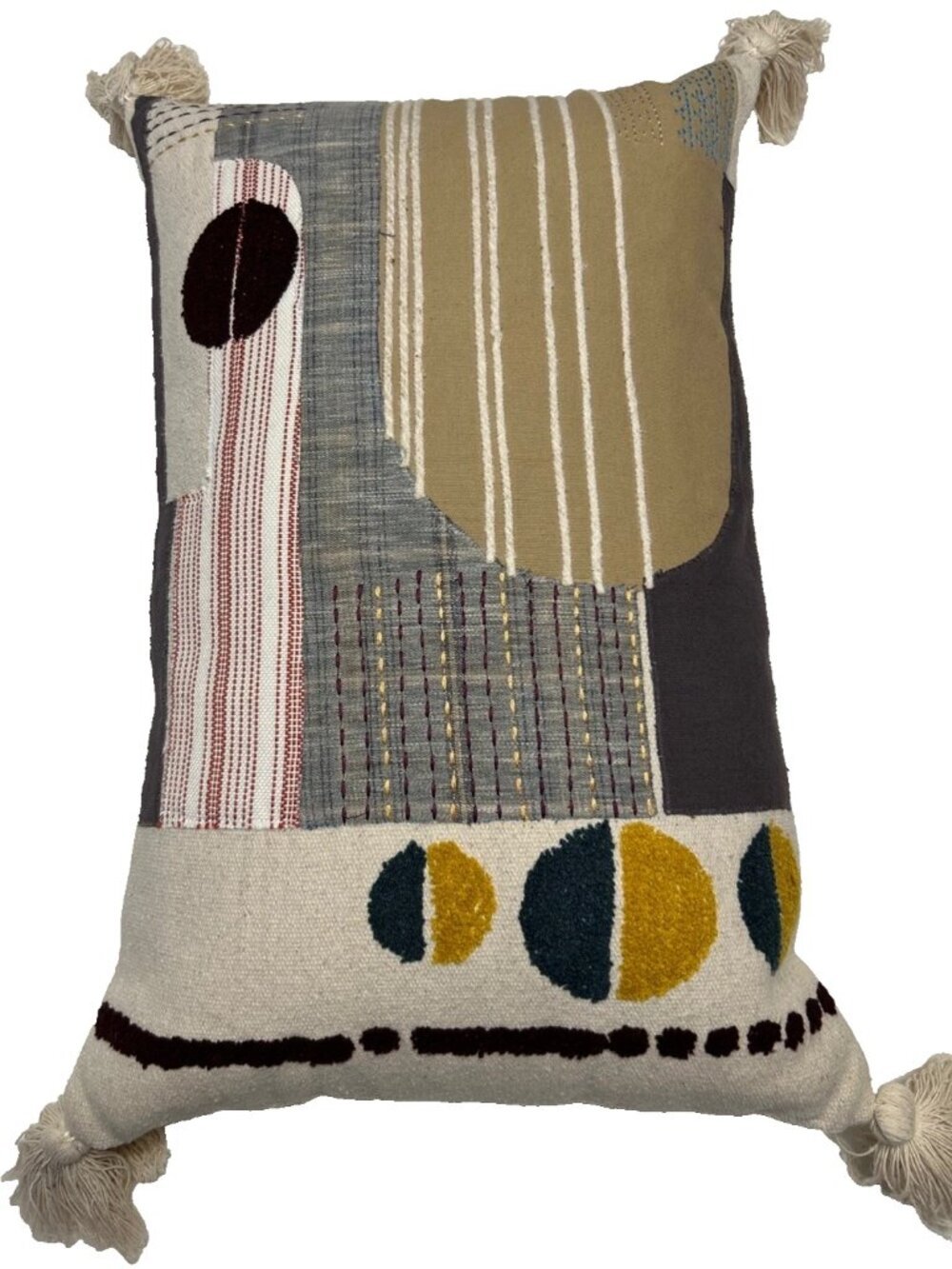 Surya Columbus Lumbar Pillow with Tassels 22x14 inches Hand Embroidered Details
